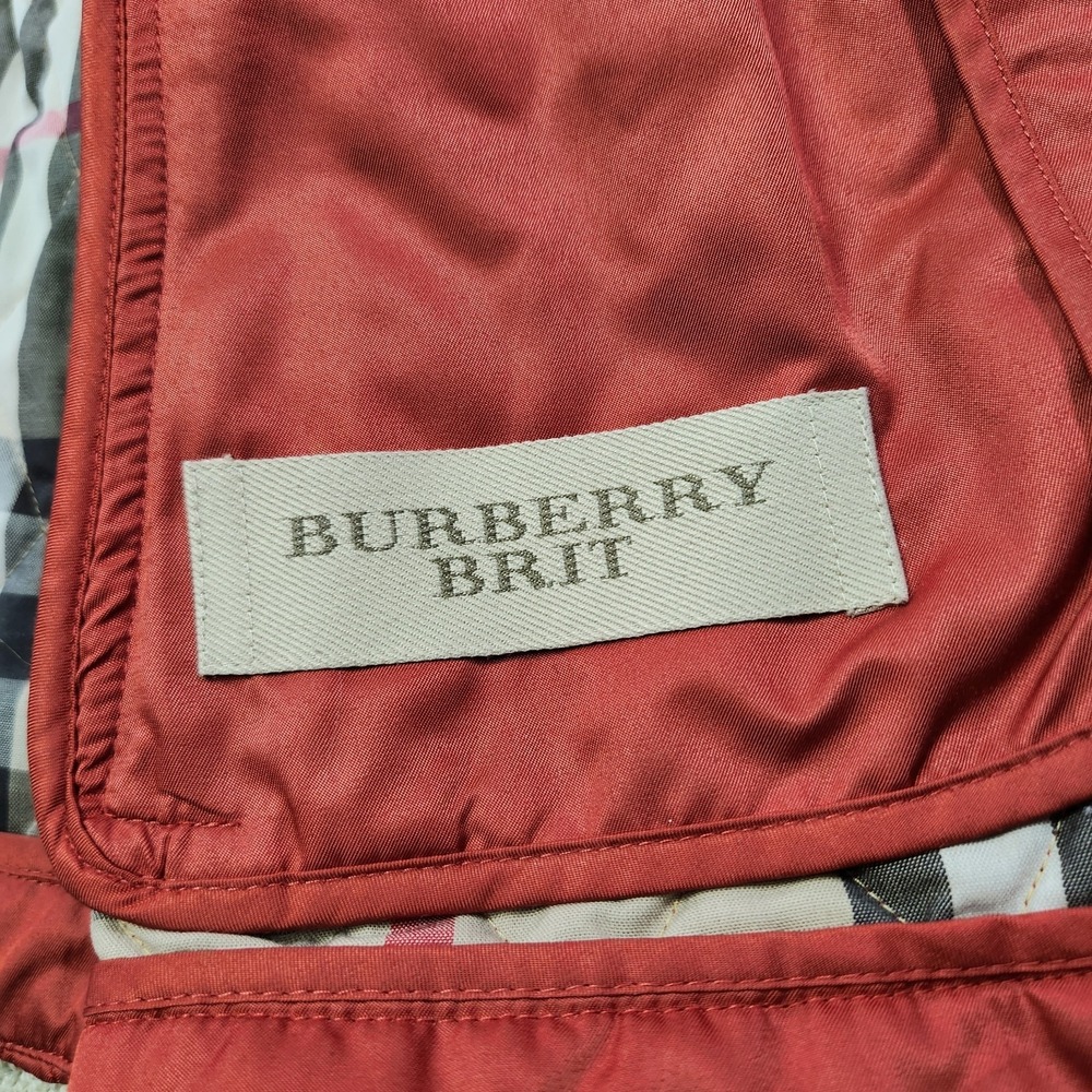 Burberry Brit Jacket Women Medium Diamond Quilted Red Nova Check Lined Full Zip - Picture 10 of 14